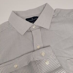 Buttoned Down Dress Shirt Mens 18 36 White Grey Excellent‎ Houndstooth MBD30003